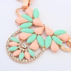 Mint Pink And Green Gem Stone Necklace