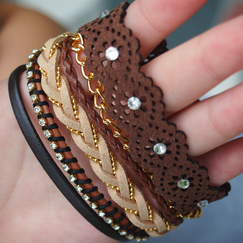Handmade Leather Bracelets Pack For Women Brown on Luulla