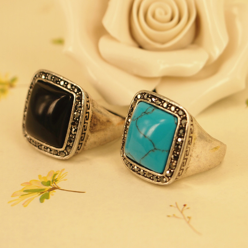 Vintage Style Square Turquoise Ring With Marcasite Setting on Luulla